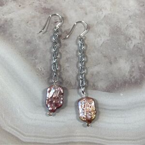 ✨Handmade Baroque Pearl Pendant Earrings Silver